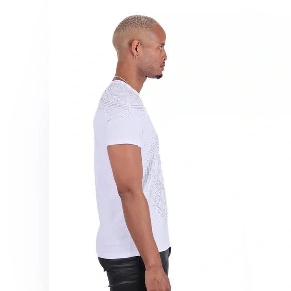 Men Rhinestone Medusa Greek Pattern Crew-neck T-Shirt - Picture 5 of 6